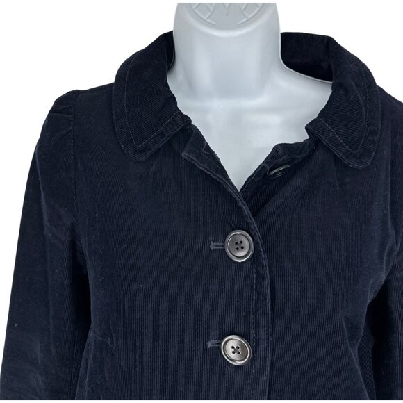 J.Crew Womens Corduroy Navy Button-Down Jacket  Pockets & Striped Lining Size 0 - Picture 2 of 7